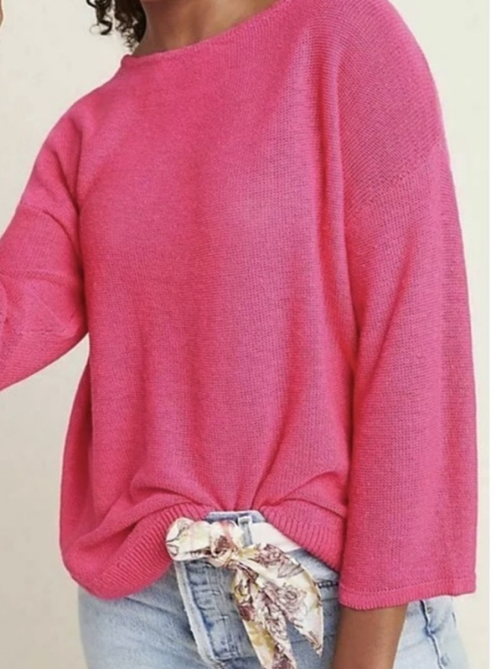 Anthropologie Mayfield Linen Blend Pullover Sweater Hot Pink